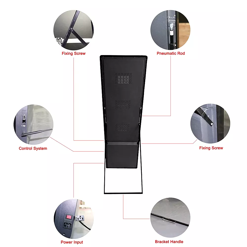 floor standing HD video advertising portable slim aluminum digital X poster