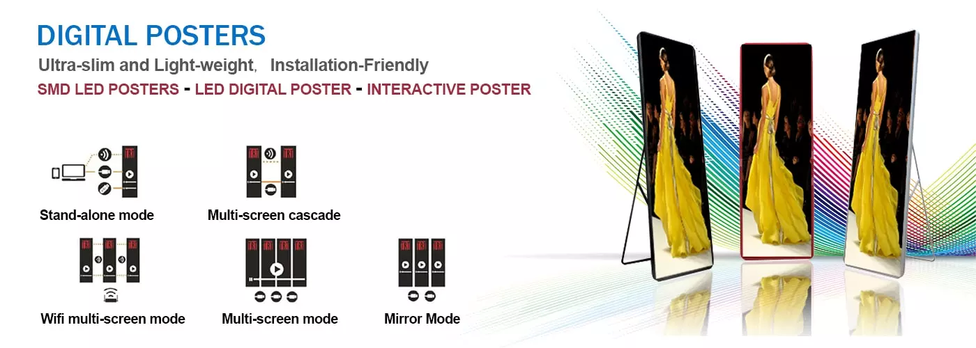 floor standing HD video advertising portable slim aluminum digital X poster