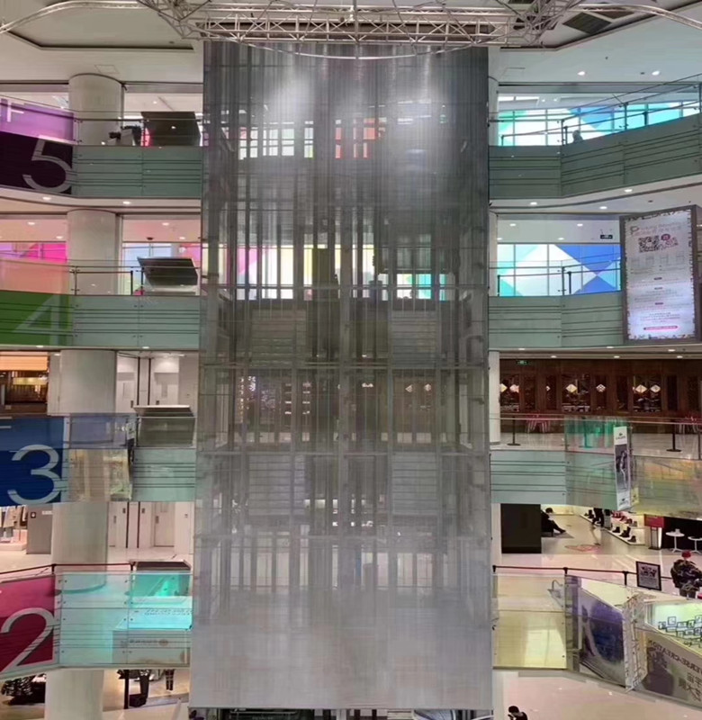 180 M2 Windows Mesh LED Screen Curtain Glass Display P15.625 Transparent wall has been installed