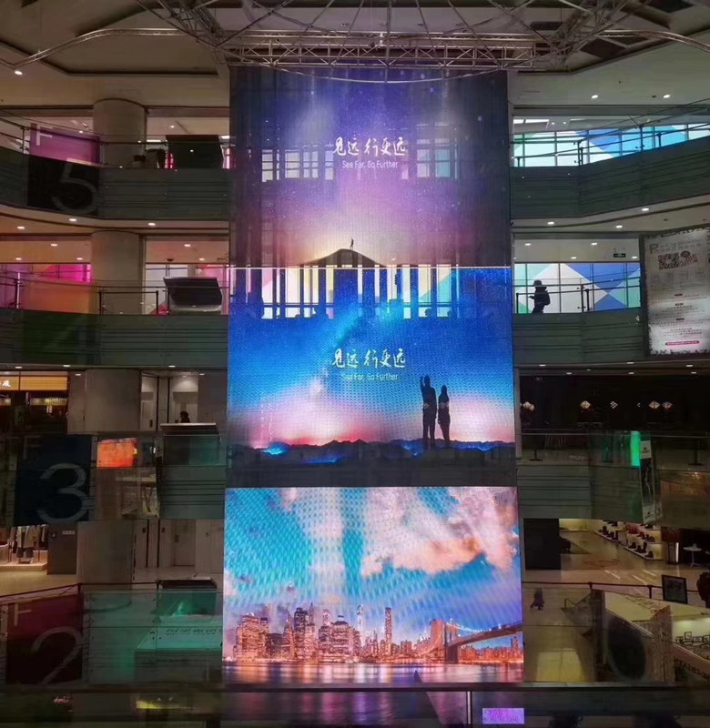 180 M2 Windows Mesh LED Screen Curtain Glass Display P15.625 Transparent wall has been installed
