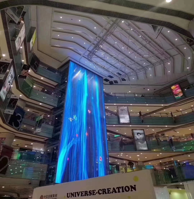 180 M2 Windows Mesh LED Screen Curtain Glass Display P15.625 Transparent wall has been installed