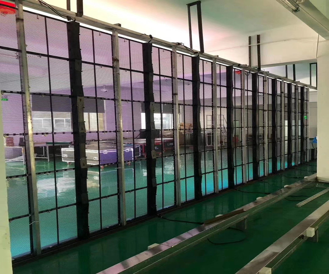 40 sqm transparent led video wall displays are shining with vivid pictures