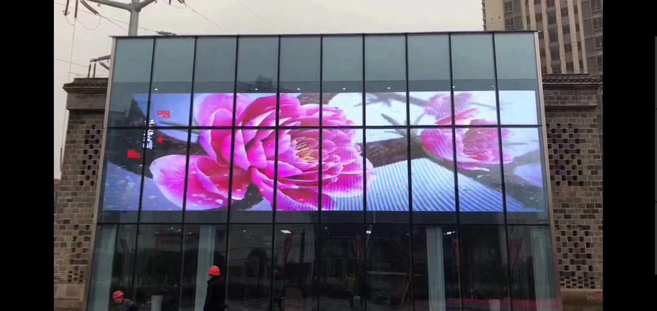 40 sqm transparent led video wall displays are shining with vivid pictures